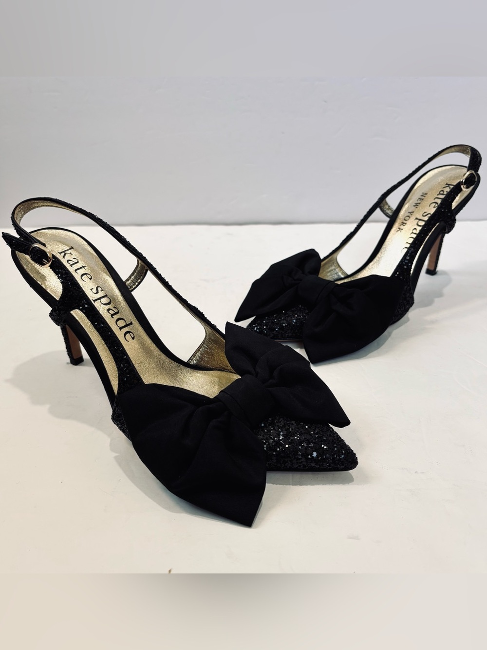 kate spade Black Bow Pointed Toe Slingback Heels